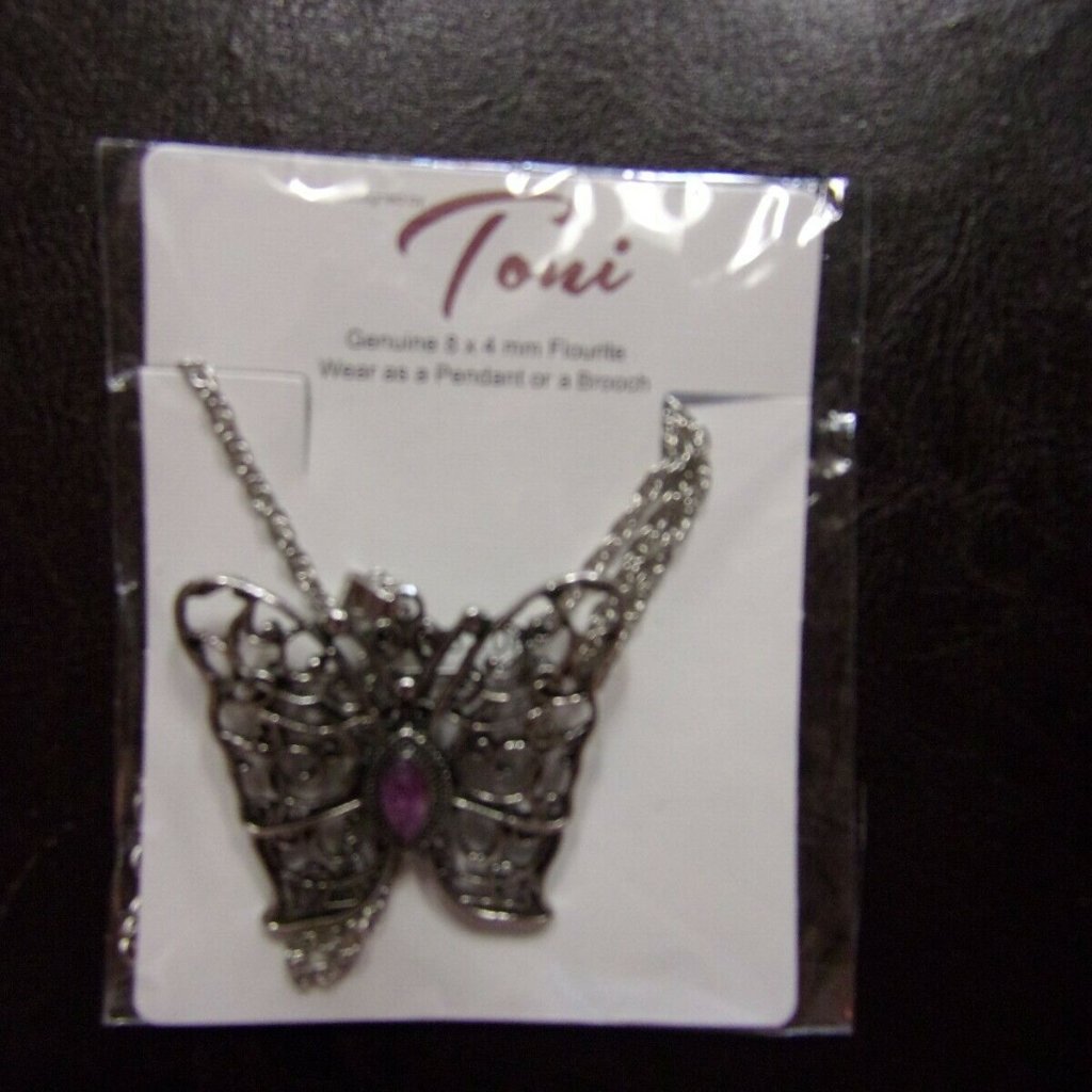 Pendant / Brooch 8x4 Mm Butterfly With Purple 8x4